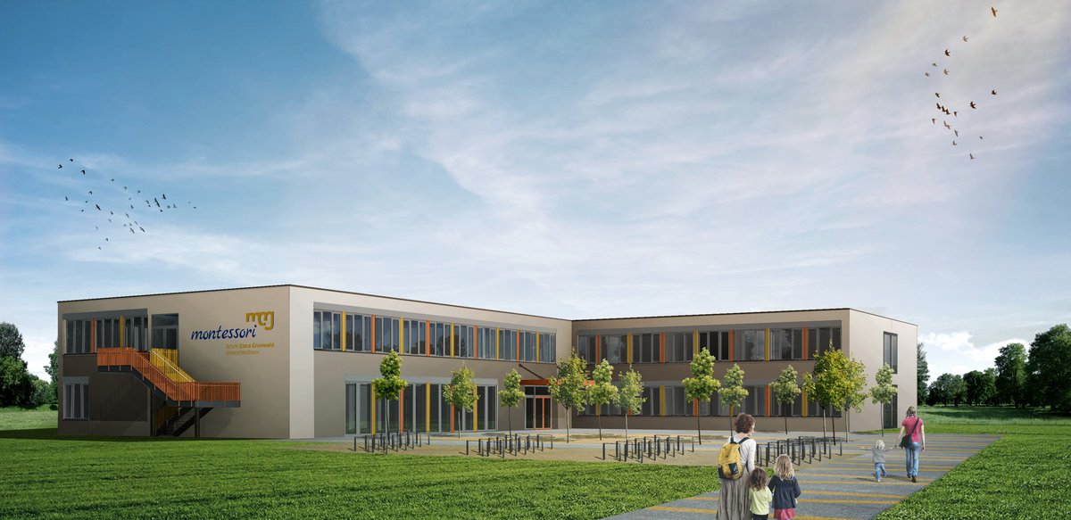 Eine 3D Visualisierung des neuen Schulgebäudes.