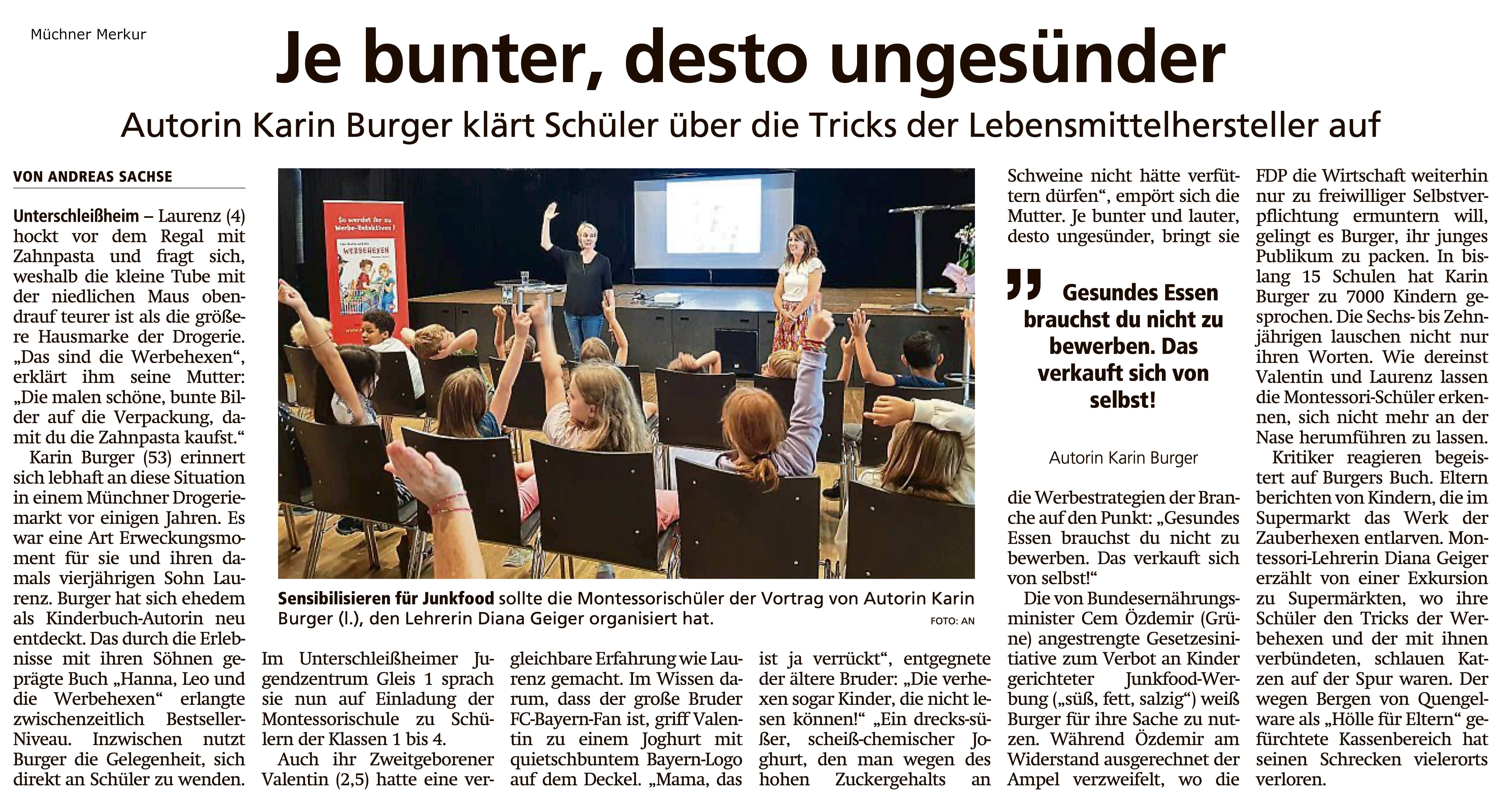 Zeitungsartikel des Münchner Merkur zum Thema "Je bunter, desto ungesünder"